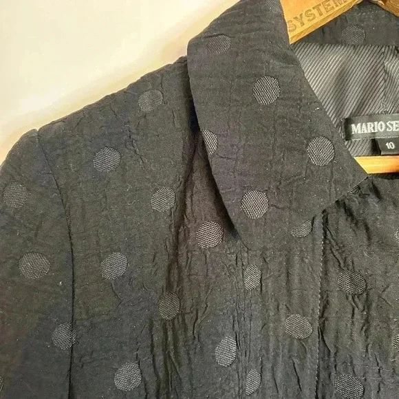 Women’s Mario Serrano Black Polka  Dotted Long Jacket Size 10 - Picture 2 of 8